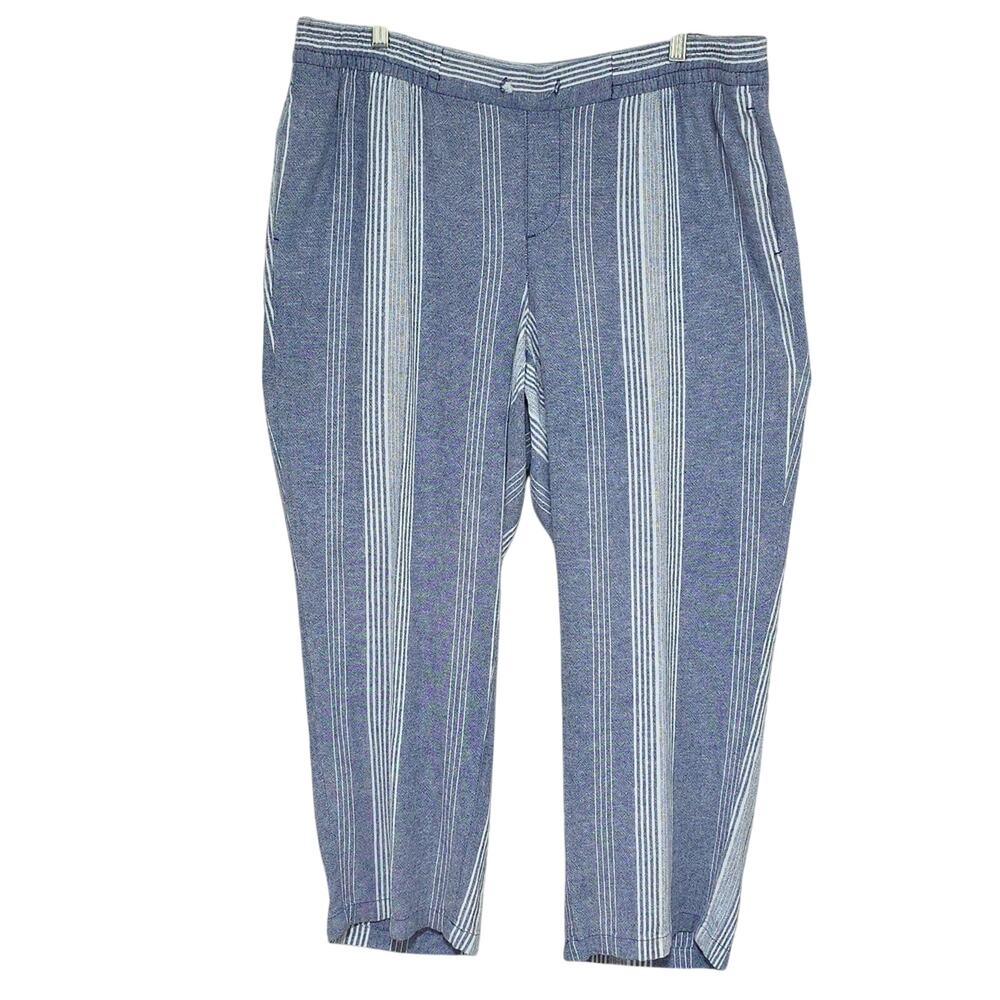 Womens Sz 2X Plus Blue/White Linen Blend Stripe Pockets Ankle Pants Old Navy